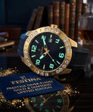 Festina Damenuhr F16582/3 Gold Swarovski Steine 38mm Schwarz Silikon