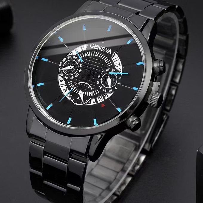 Geneva Herrenuhr Schwarz & Blau – Neu & Schneller Versand