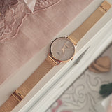 Omax Damenarmbanduhr Rosegold Mesh-Armband Edelweiß Zifferblatt Neu & OVP