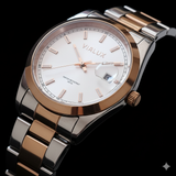 Vialux Unisex Armbanduhr – Bicolor Silber/Roségold – Weißes Zifferblatt – OVP & 2 J. Garantie