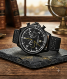 Stührling Original Volda 929 Aviator Chronograph Herrenuhr Schwarz Leder 45mm