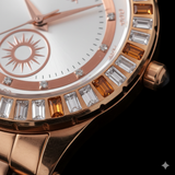 Vialux Damenarmbanduhr Rosegold – Edel mit Baguette-Steinen & Sonnen-Design – NEU OVP