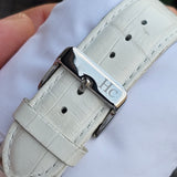 Hislon Edle Damen Armbanduhr Multifunktion Weiß Leder Elegant Uhr Top Zustand