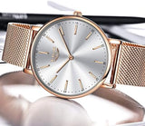 Luxus Herrenuhr Roségold Weiß – Ultra-Dünn – Edelstahl Mesh – NEU & OVP