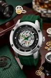 Stuhrling Original Prestige Herrenuhr Automatik Skelett-Uhr 50mm - Grün/Silber