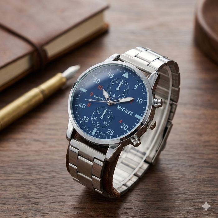 Herrenuhr - Blaues Zifferblatt - Silbernes Armband - NEU & OVP