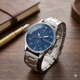 Herrenuhr - Blaues Zifferblatt - Silbernes Armband - NEU & OVP