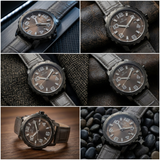 Hislon Armbanduhr Braun Schwarz Braunes Zifferblatt Lederarmband Datum