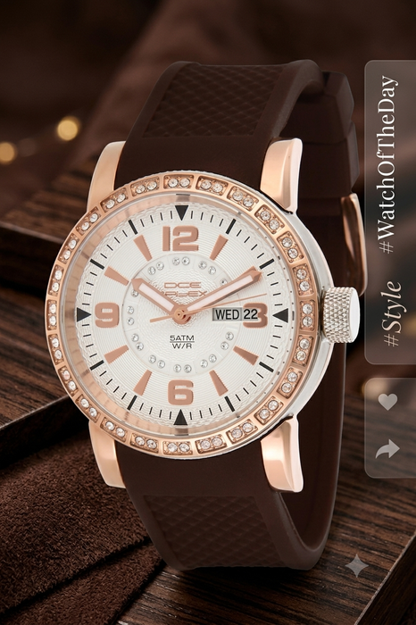Dice Kayek Damenuhr Rosegold Braun Silikonarmband Datum Neu OVP