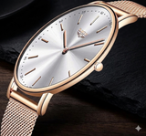 Luxus Herrenuhr Roségold Weiß – Ultra-Dünn – Edelstahl Mesh – NEU & OVP
