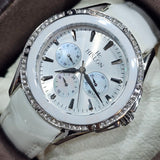 Hislon Damenuhr Weiß Zirkonia Steine Luxus Chrono-Optik mit Box & Zertifikat