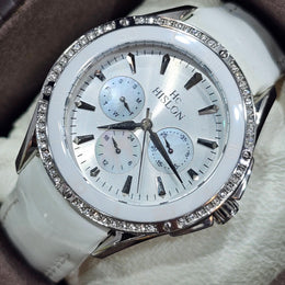 HISLON 39mm Damenuhr mit weißem Lederarmband – vielseitig und elegant