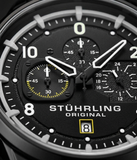 Stührling Original Volda 929 Aviator Chronograph Herrenuhr Schwarz Leder 45mm