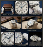 Hislon 1928 Chronograph Herrenuhr Armbanduhr Weiß Römische Ziffern Lederarmband