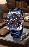 Sport Chronograph Herren Uhr Edelstahl Blau Gold Business Analog ÖZEN SAAT
