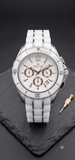 Hc Hislon Chronograph Unisex Armbanduhr Weiss Keramik Edelstahl Datum Elegant