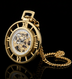 Stührling Ancestor 713 Mechanische Taschenuhr Gold Skelett - Neuwertig)