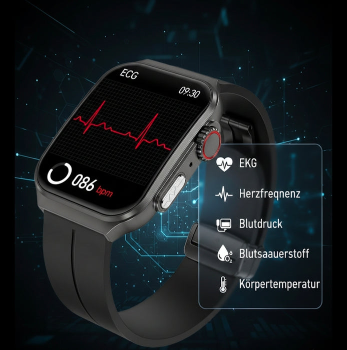 Medicals Uhr mit EKG Funktion: Smarte Fitness-Uhr mit EKG-, Blutdruck- und Körpertemperatur-Anzeige Smartwatch