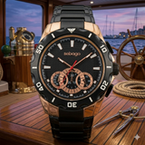 Sebago Herrenuhr Chronograph – Black & Rose Gold – 42mm – 50M Water Resistant – NEU OVP