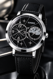 Casio LTF-122L-1ADR Armbanduhr Schwarz Silber Lederarmband Quarz 45mm