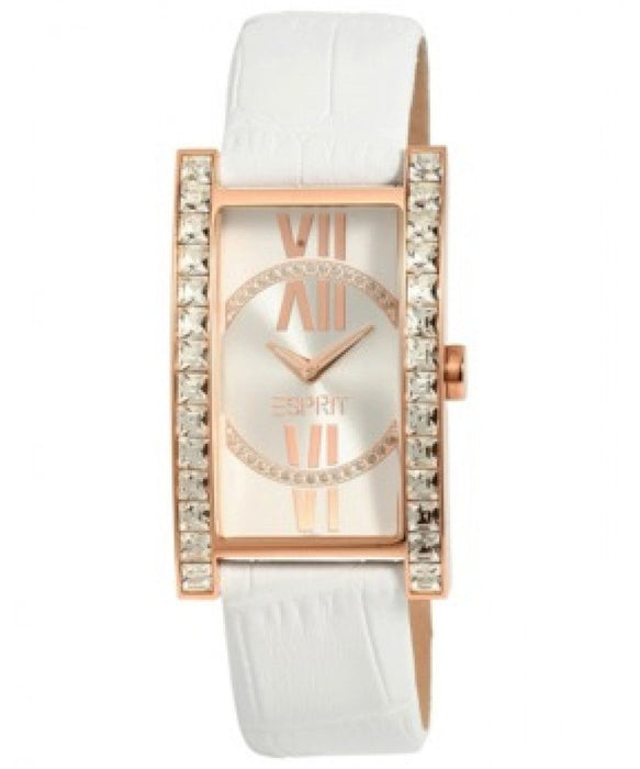 Esprit Damen-Uhr Edelstahl Weißes Lederarmband