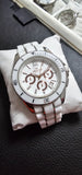 Hc Hislon Chronograph Unisex Armbanduhr Weiss Keramik Edelstahl Datum Elegant