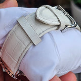 Hislon Edle Damen Armbanduhr Multifunktion Weiß Leder Elegant Uhr Top Zustand