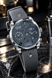 OMAX Herren Armbanduhr Grau Silber 3 Zeitzonen Analog Mehrfachanzeige
