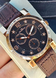 Quantum Damen Multifunktionsuhr Rosegold Schwarz Lederarmband Stern-Index