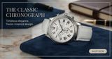 Hislon 1928 Chronograph Herrenuhr Armbanduhr Weiß Römische Ziffern Lederarmband