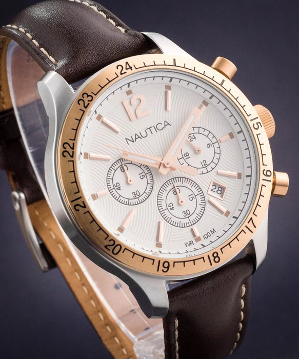 Nautica Herren Chronograph Uhr – Edelstahlarmband