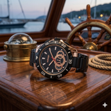 Sebago Herrenuhr Chronograph – Black & Rose Gold – 42mm – 50M Water Resistant – NEU OVP