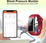 Rot, Fitnessuhr mit Blutdruck Blutsauerstoff, Pulsuhr, Schrittzähler, Kalorienzähler, Schlafmonitor, SNS SMS Anruf Benachrichtigung Fitness Tracker für Damen Herren
