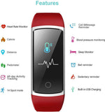 Rot, Fitnessuhr mit Blutdruck Blutsauerstoff, Pulsuhr, Schrittzähler, Kalorienzähler, Schlafmonitor, SNS SMS Anruf Benachrichtigung Fitness Tracker für Damen Herren