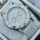 HISLON 3130 Multifunktional 36 mm Damenuhr mit weißes Lederarmband #ÖZENSAAT