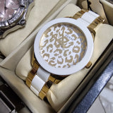 GUESS Damenarmbanduhr W0344L1 – Leopard Look in Gold/Silber/Weiß – Neu