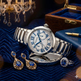 Wainer Swiss Made Damenuhr Edelstahl Silber Blau Zirkonia Neu OVP 2 Jahre Garantie
