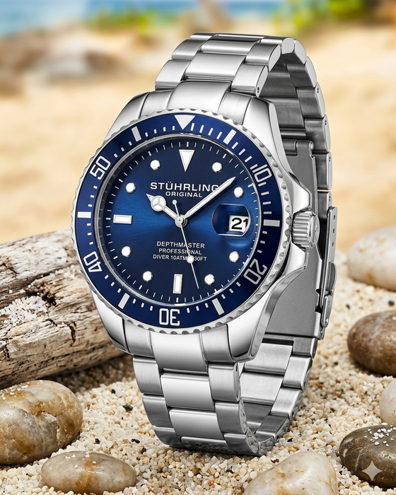 Stührling Original Depthmaster Herrenuhr - Diver 100M - Blau - NEU & OVP