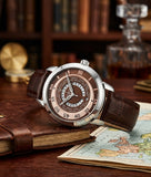 Stuhrling Original World Traveler 118B Herrenuhr Quarz 46mm Braunes Leder Neu OVP