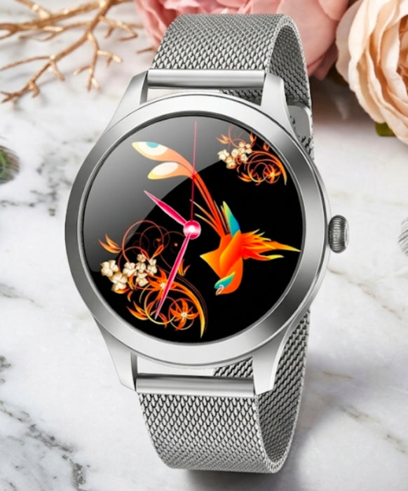Smartwatch Damen Silber 1,09" HD Touchscreen Fitnessuhr Edelstahl IP68 OVP NEU