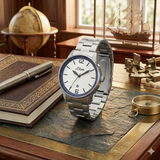 s.Oliver Herrenuhr Edelstahl Armband Silber Weiß Blau - Neu & OVP