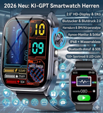 2026 Smartwatch Herren EKG Blutdruck Blutzucker Herzfrequenz Fitnessuhr IP68