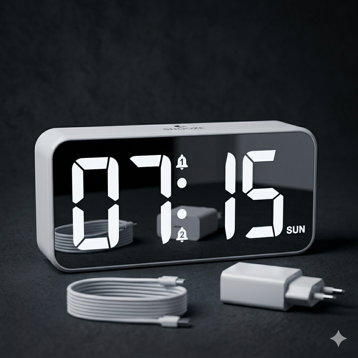 Wecker Digital, LED Digitaler Wecker mit 2 Alarme Snooze, Digital Uhr mit USB-Ladeanschluss, 0–100% Helligkeitsdimmer, 90–120 dB Alarm Lautstärke, 8 Klingeltönen, 12/24H, Netzbetrieben