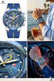 Herrenuhr Sport Chronograph Silikon Armband Datum Wasserdicht Blau & Silber ÖZENSAAT