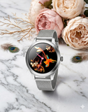 Smartwatch Damen Silber 1,09" HD Touchscreen Fitnessuhr Edelstahl IP68 OVP NEU