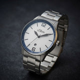 s.Oliver Herrenuhr SO-15162-MQR Armbanduhr Edelstahl Quarz Weiß