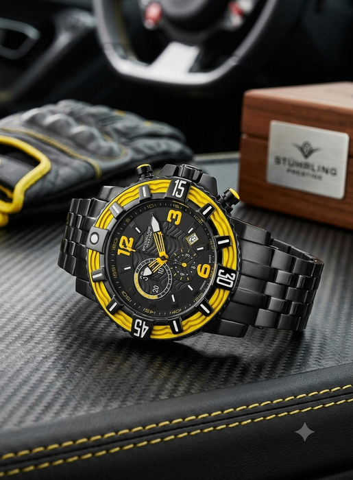 Stührling Marine Pro 319127 50mm Diver Chronograph Schwarz Gelb