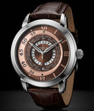 Stuhrling Original World Traveler 118B Herrenuhr Quarz 46mm Braunes Leder Neu OVP