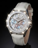 Hislon Damenuhr Weiß Zirkonia Steine Luxus Chrono-Optik mit Box & Zertifikat