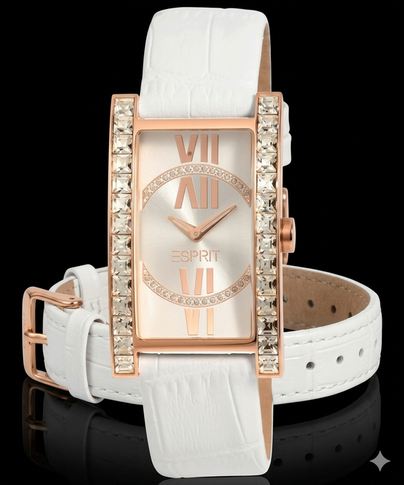 Esprit Armbanduhr Damen ES101362005 Roségold Leder Weiß NEU & OVP